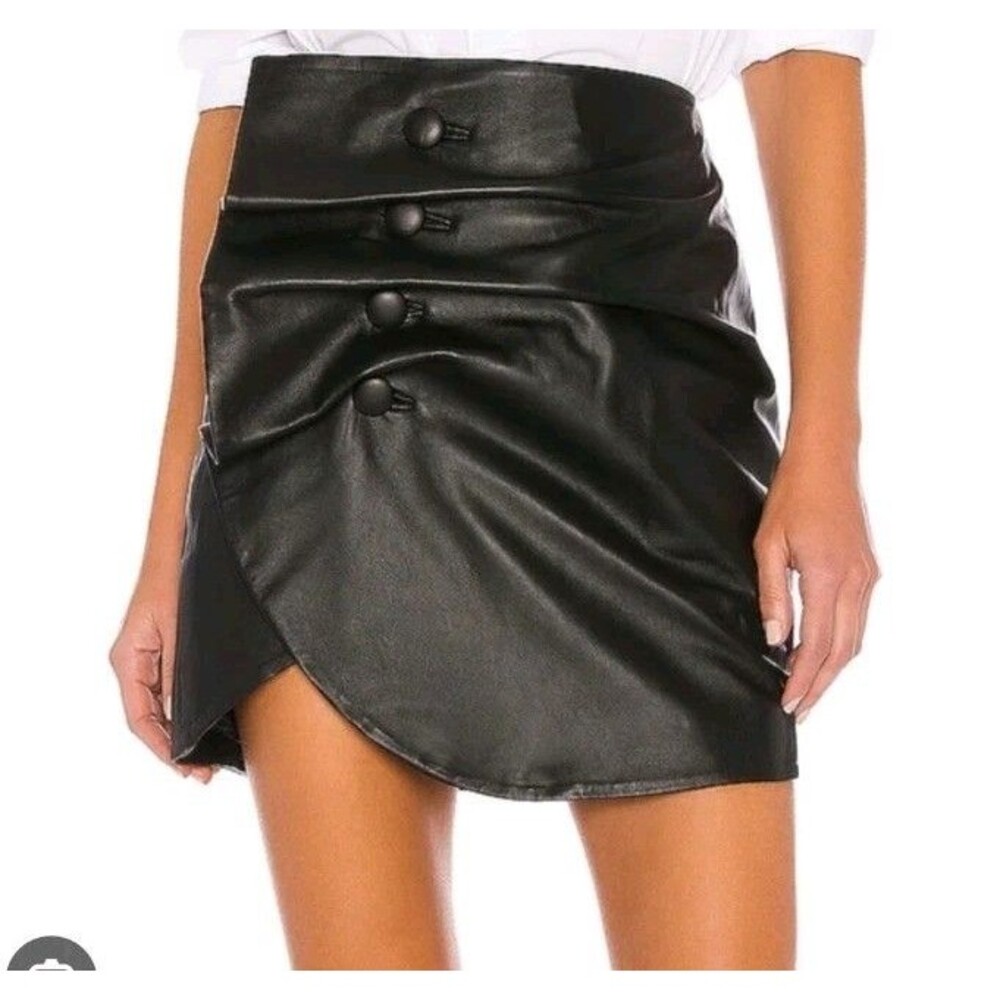 ​NWT LPA Vreeland Black Leather Wrap Mini Skirt Asymmetric Buttons Size S